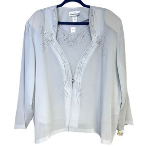 NEW 2 Piece Set 4XL Hosanna Gray Chiffon Rhinestone Evening Formal Jacket/Tank